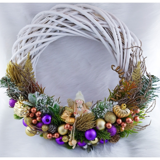 Wieniec bonarodzeniowy na drzwi złoto-fioletowy